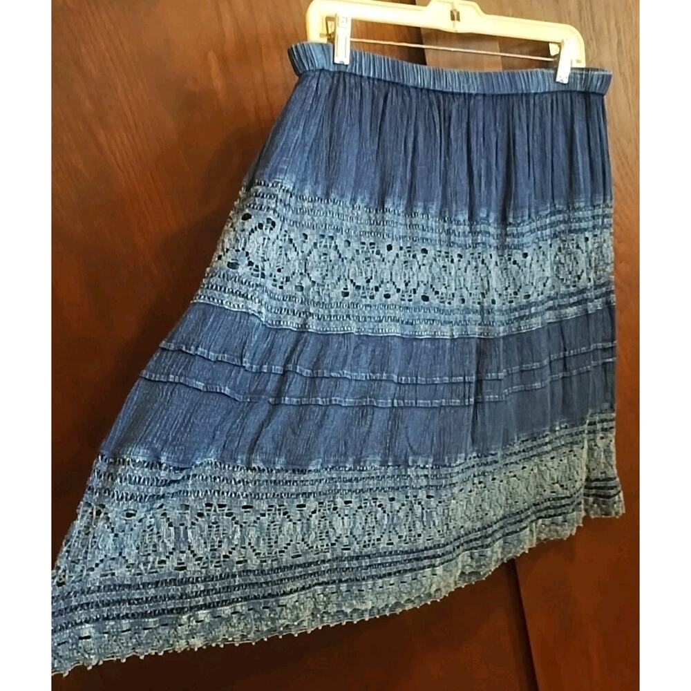 Layered Gauze Tiered Midi Skirt Medium Boho Gypsy Western Blue Midi Lined NEW